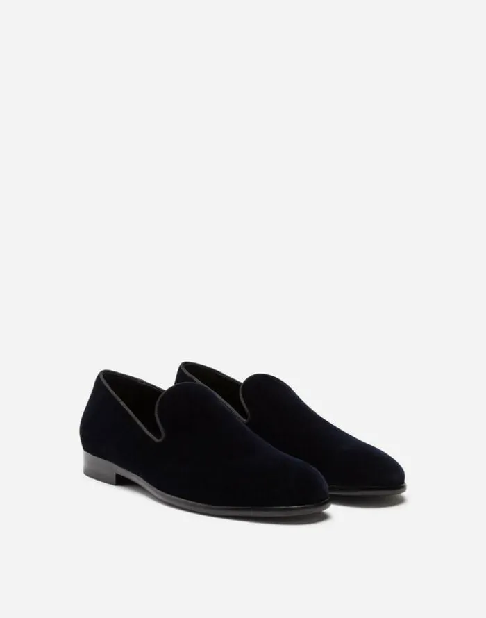 Dolce and Gabbana Loafers And Moccasins Men Slippers In Velvet Blue Dolce and Gabbana Loafers And Moccasins Men Slippers In Velvet Blue
