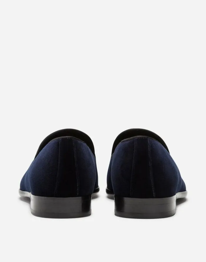 Dolce and Gabbana Loafers And Moccasins Men Slippers In Velvet Blue Dolce and Gabbana Loafers And Moccasins Men Slippers In Velvet Blue