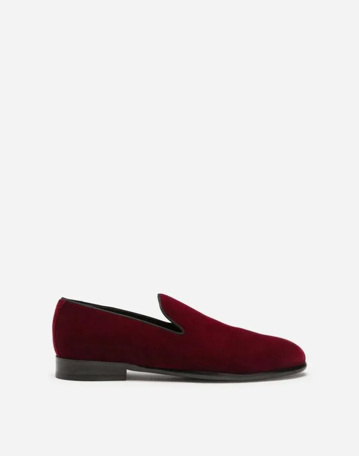 Dolce and Gabbana Loafers And Moccasins Men Slippers In Velvet Bordeaux