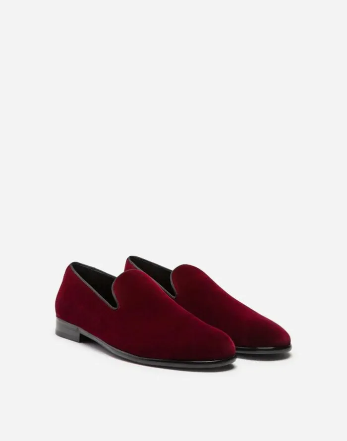 Dolce and Gabbana Loafers And Moccasins Men Slippers In Velvet Bordeaux Dolce and Gabbana Loafers And Moccasins Men Slippers In Velvet Bordeaux