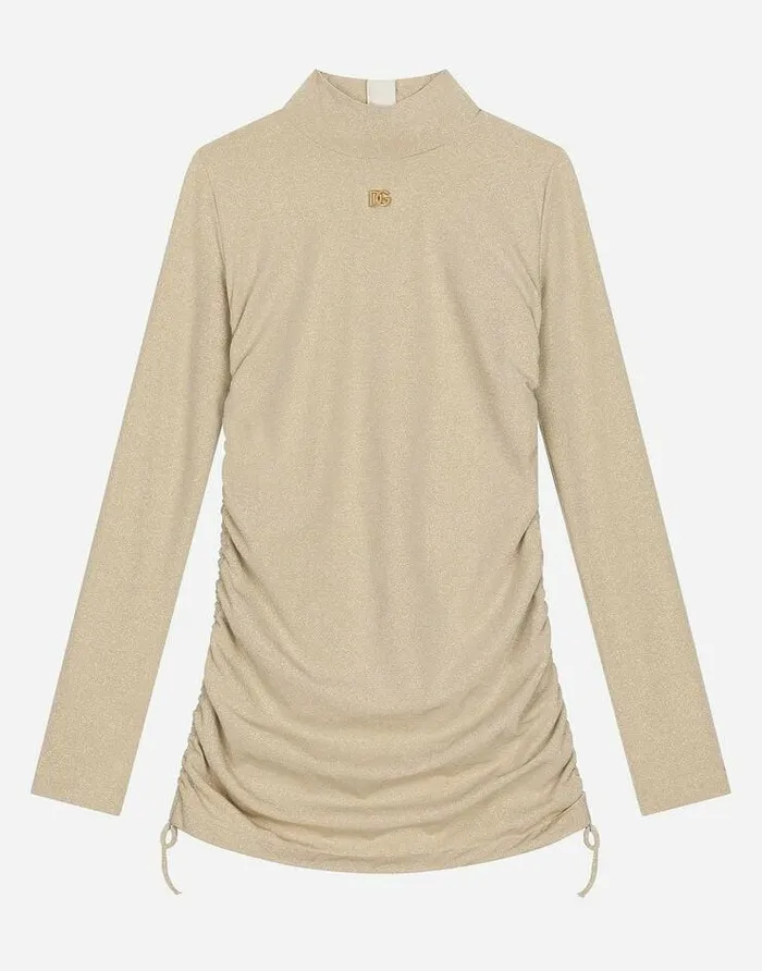 Dolce and Gabbana Mini Me Girl Children Longsleeved Jersey Dress Gold