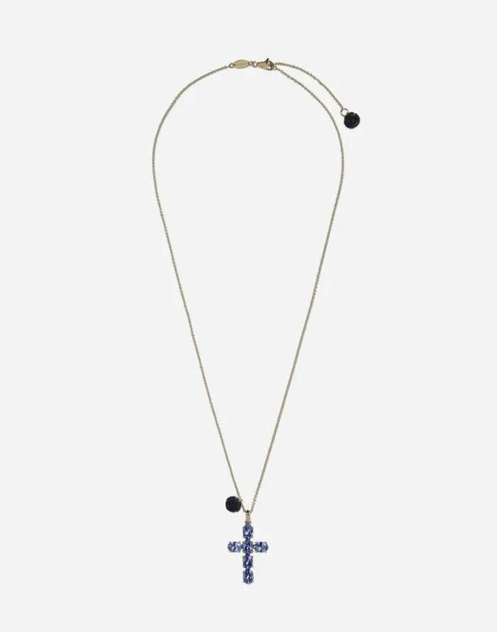 Dolce and Gabbana Necklaces Women Family Cross And Rose Pendats On Yellow Gold Chain Gold Dolce and Gabbana Necklaces Women Family Cross And Rose Pendats On Yellow Gold Chain Gold