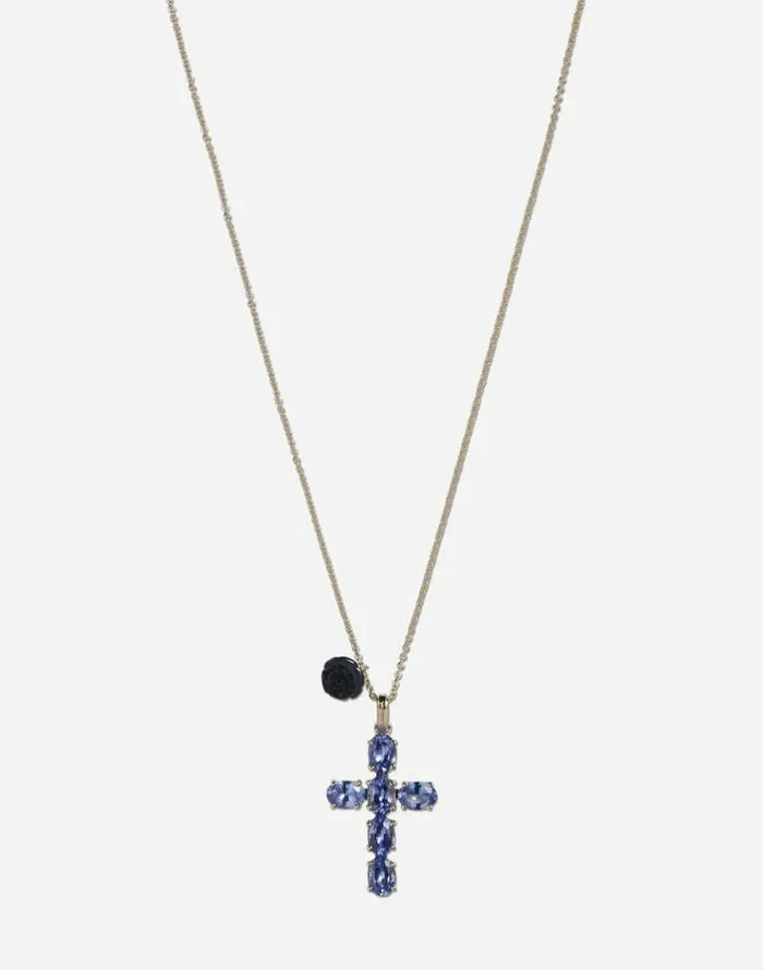 Dolce and Gabbana Necklaces Women Family Cross And Rose Pendats On Yellow Gold Chain Gold Dolce and Gabbana Necklaces Women Family Cross And Rose Pendats On Yellow Gold Chain Gold