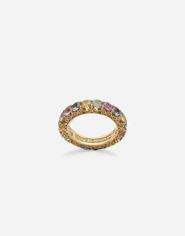 Dolce and Gabbana Rings Women Heritage Band Ring In Yellow 18kt Gold With Multicoloured Sapphires Gold Dolce and Gabbana Rings Women Heritage Band Ring In Yellow 18kt Gold With Multicoloured Sapphires Gold
