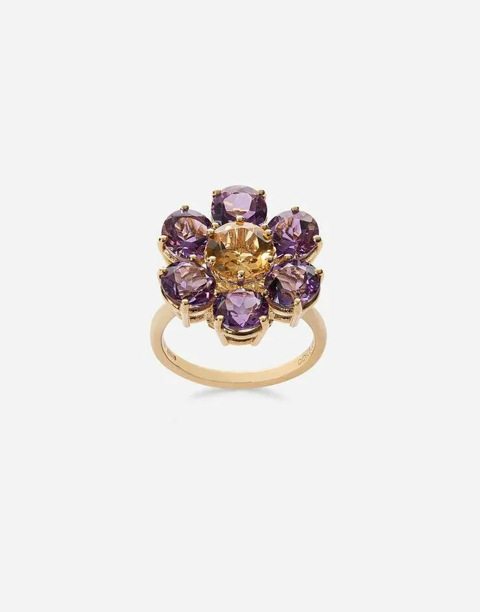 Dolce and Gabbana Rings Women Spring Ring In Yellow 18kt Gold With Amethyst Floral Motif Gold Dolce and Gabbana Rings Women Spring Ring In Yellow 18kt Gold With Amethyst Floral Motif Gold