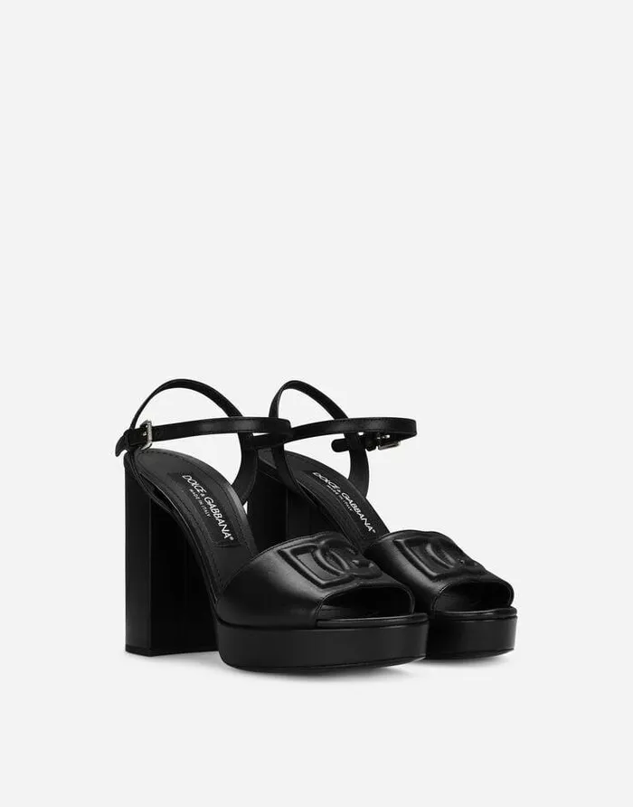 Dolce and Gabbana Sandals And Wedges Women Calfskin Platform Sandals Black Dolce and Gabbana Sandals And Wedges Women Calfskin Platform Sandals Black