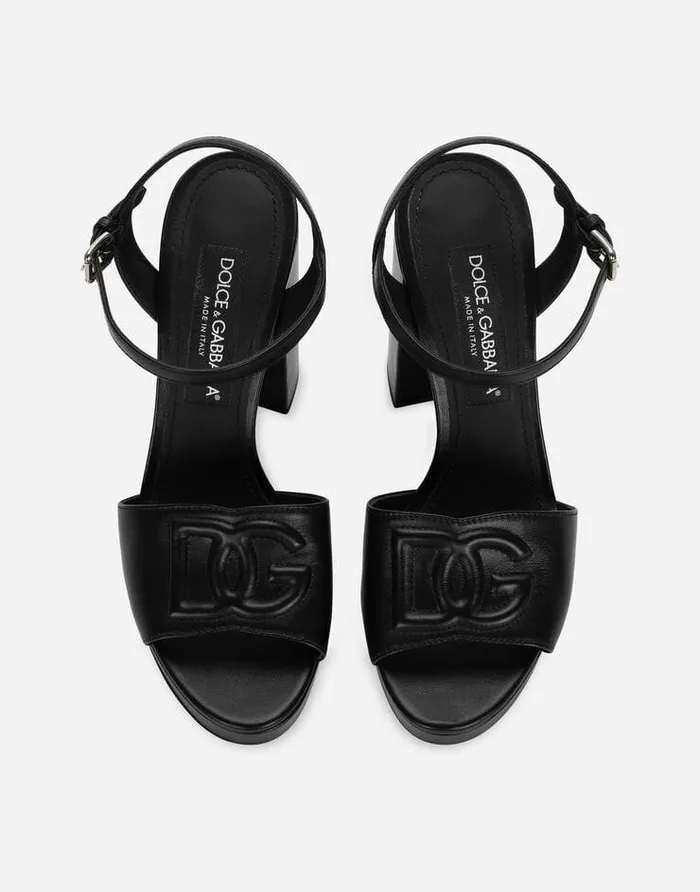 Dolce and Gabbana Sandals And Wedges Women Calfskin Platform Sandals Black Dolce and Gabbana Sandals And Wedges Women Calfskin Platform Sandals Black