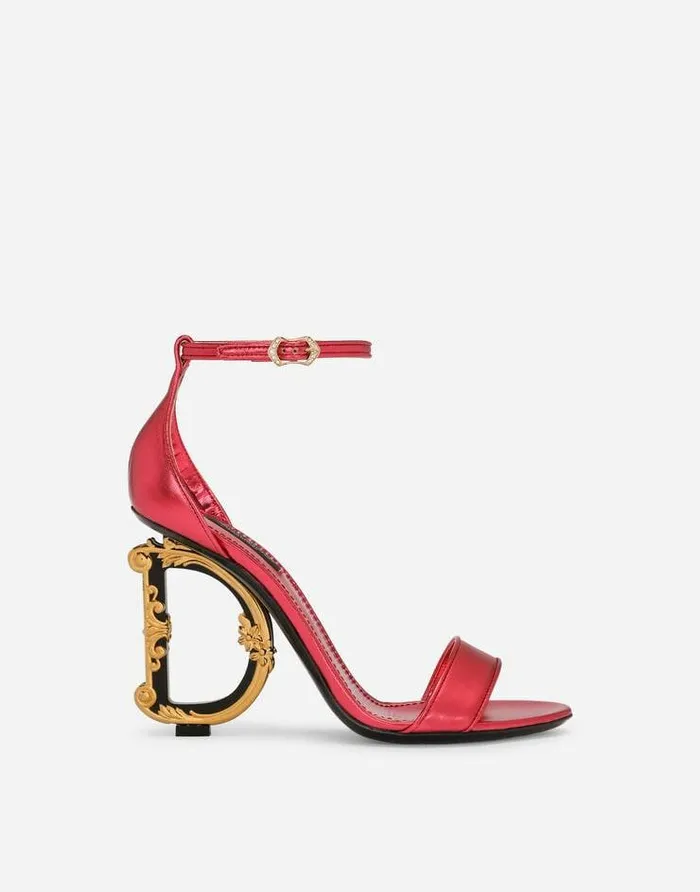 Dolce and Gabbana Sandals And Wedges Women Nappa Mordore Sandals With Baroque DG Detail Fuchsia