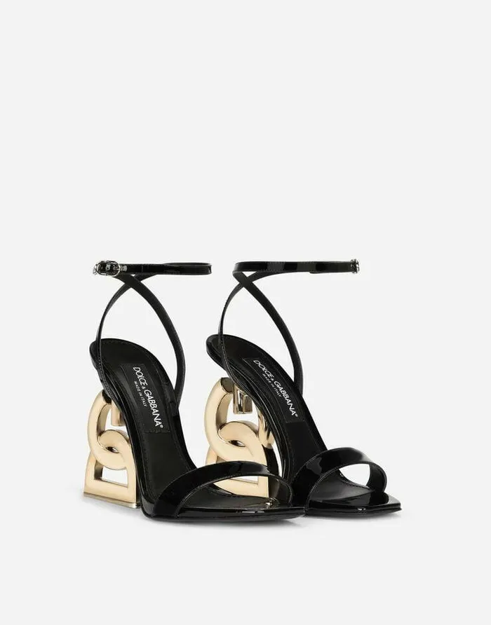 Dolce and Gabbana Sandals And Wedges Women Patent Leather Sandals With 35 Heel Black