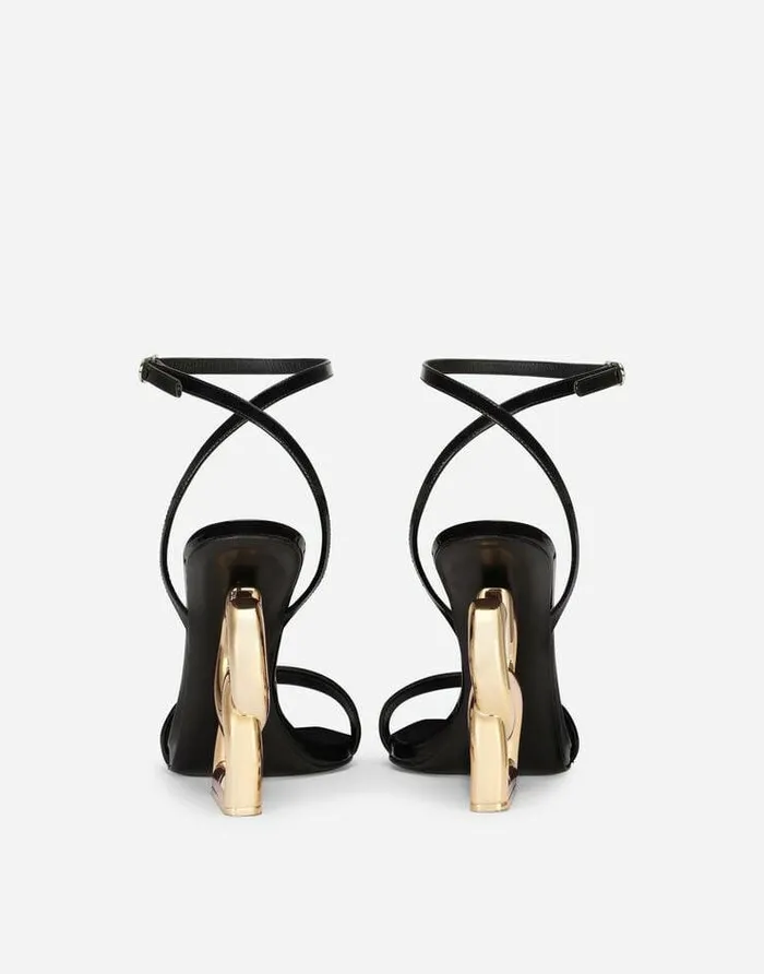 Dolce and Gabbana Sandals And Wedges Women Patent Leather Sandals With 35 Heel Black
