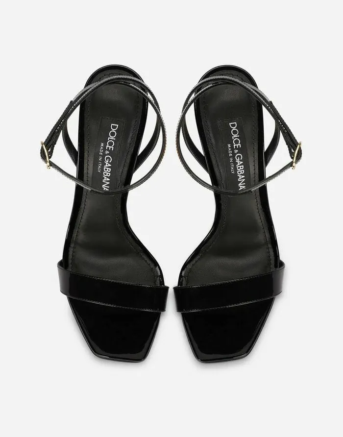Dolce and Gabbana Sandals And Wedges Women Patent Leather Sandals With 35 Heel Black