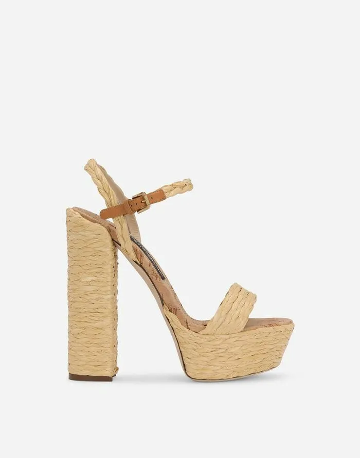 Dolce and Gabbana Sandals And Wedges Women Woven Raffia Platform Sandals Neutral