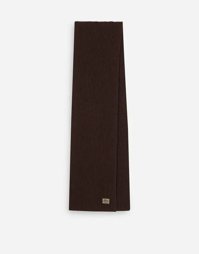 Dolce and Gabbana Scarves And Silks Men Knit Cashmere Scarf With Branded Plate Brown Dolce and Gabbana Scarves And Silks Men Knit Cashmere Scarf With Branded Plate Brown