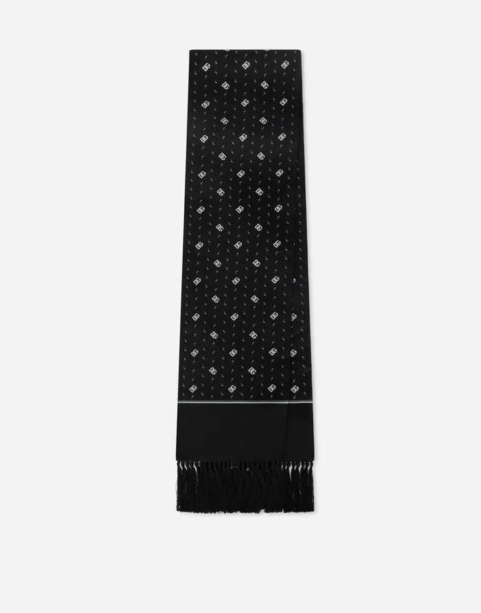 Dolce and Gabbana Scarves And Silks Men Silk Scarf With DG Logo Print Multicolor