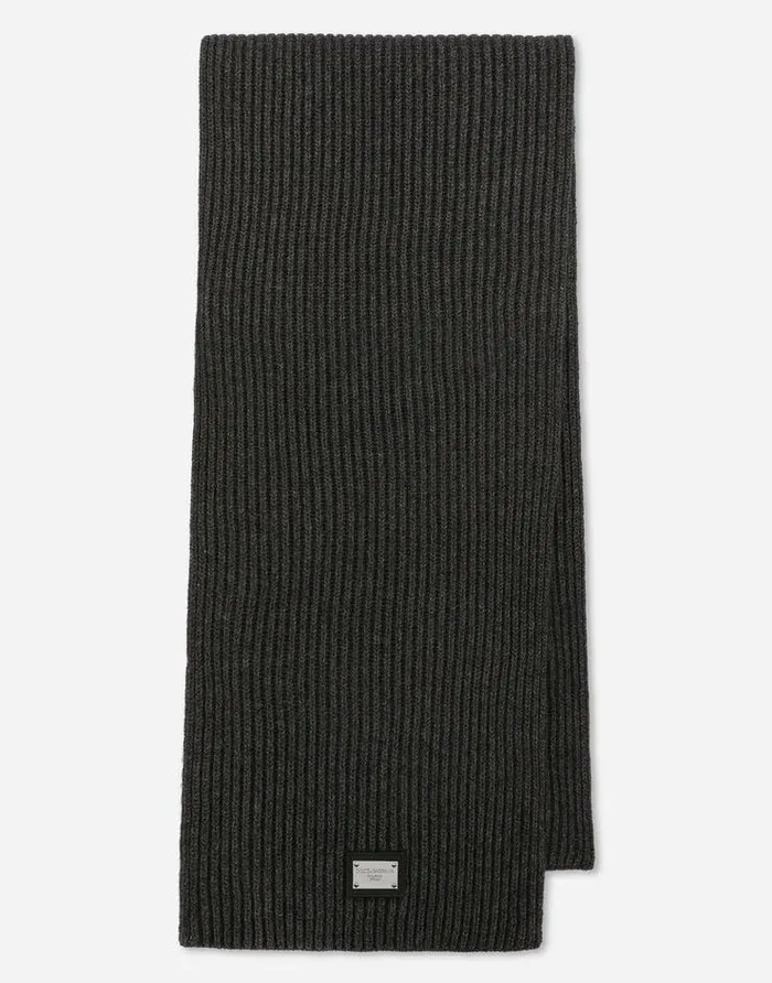 Dolce and Gabbana Scarves And Silks Men Wool Scarf With DG Patch Grey