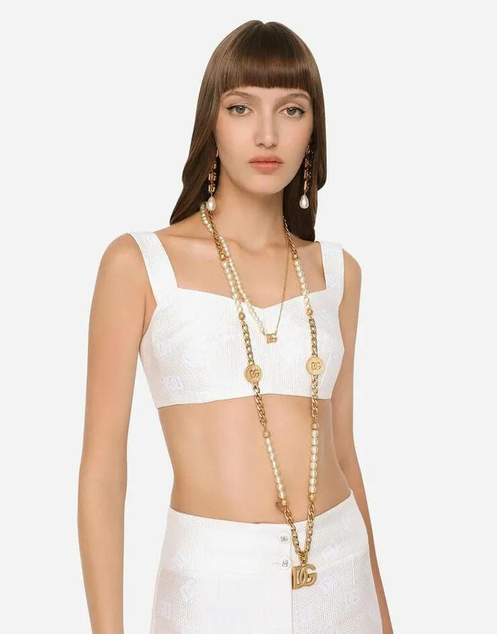 Dolce and Gabbana Shirts And Tops Women Jacquard Corset With Allover DG Logo White Dolce and Gabbana Shirts And Tops Women Jacquard Corset With Allover DG Logo White