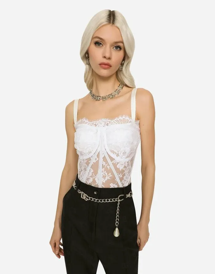 Dolce and Gabbana Shirts And Tops Women Lace Bustier White