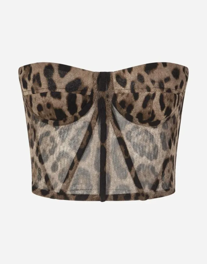 Dolce and Gabbana Shirts And Tops Women Leopardprint Tulle Bustier Multicolor