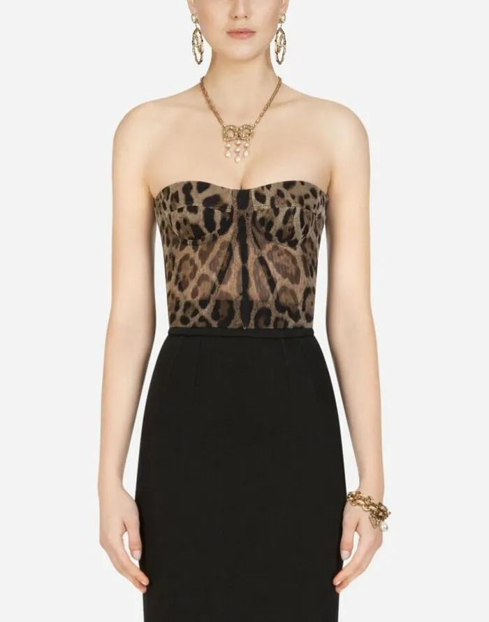 Dolce and Gabbana Shirts And Tops Women Leopardprint Tulle Bustier Multicolor Dolce and Gabbana Shirts And Tops Women Leopardprint Tulle Bustier Multicolor