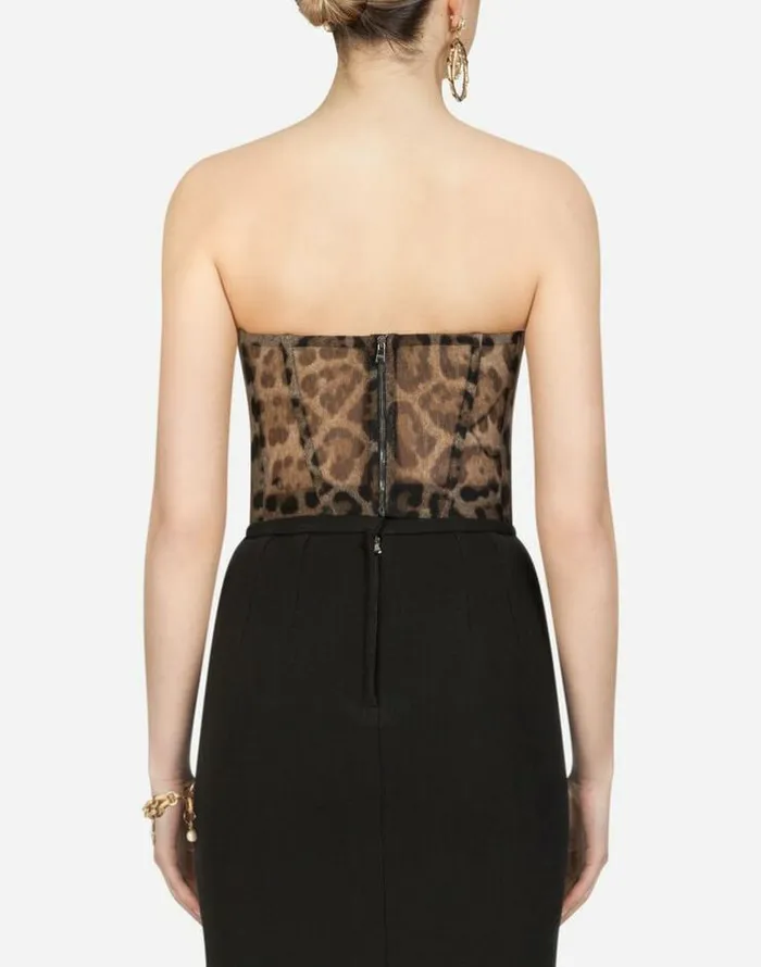 Dolce and Gabbana Shirts And Tops Women Leopardprint Tulle Bustier Multicolor Dolce and Gabbana Shirts And Tops Women Leopardprint Tulle Bustier Multicolor