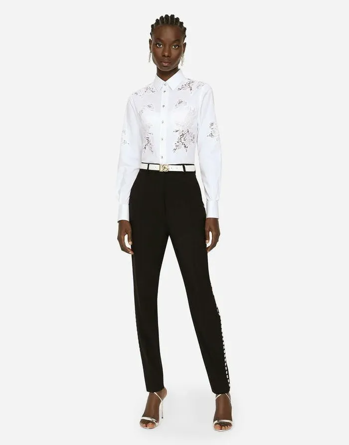 Dolce and Gabbana Shirts And Tops Women Poplin Shirt With Lace Openwork White Dolce and Gabbana Shirts And Tops Women Poplin Shirt With Lace Openwork White