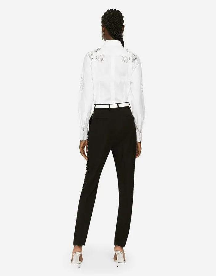 Dolce and Gabbana Shirts And Tops Women Poplin Shirt With Lace Openwork White Dolce and Gabbana Shirts And Tops Women Poplin Shirt With Lace Openwork White
