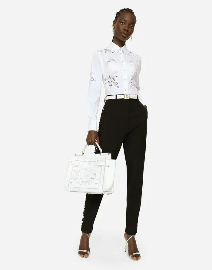 Dolce and Gabbana Shirts And Tops Women Poplin Shirt With Lace Openwork White Dolce and Gabbana Shirts And Tops Women Poplin Shirt With Lace Openwork White
