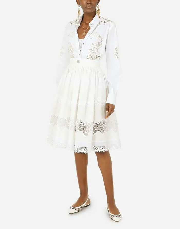 Dolce and Gabbana Shirts And Tops Women Poplin Shirt With Lace Openwork White Dolce and Gabbana Shirts And Tops Women Poplin Shirt With Lace Openwork White