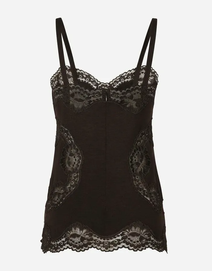 Dolce and Gabbana Shirts And Tops Women Wool Jersey Lingerie Top With Lace Inlays Brown Dolce and Gabbana Shirts And Tops Women Wool Jersey Lingerie Top With Lace Inlays Brown