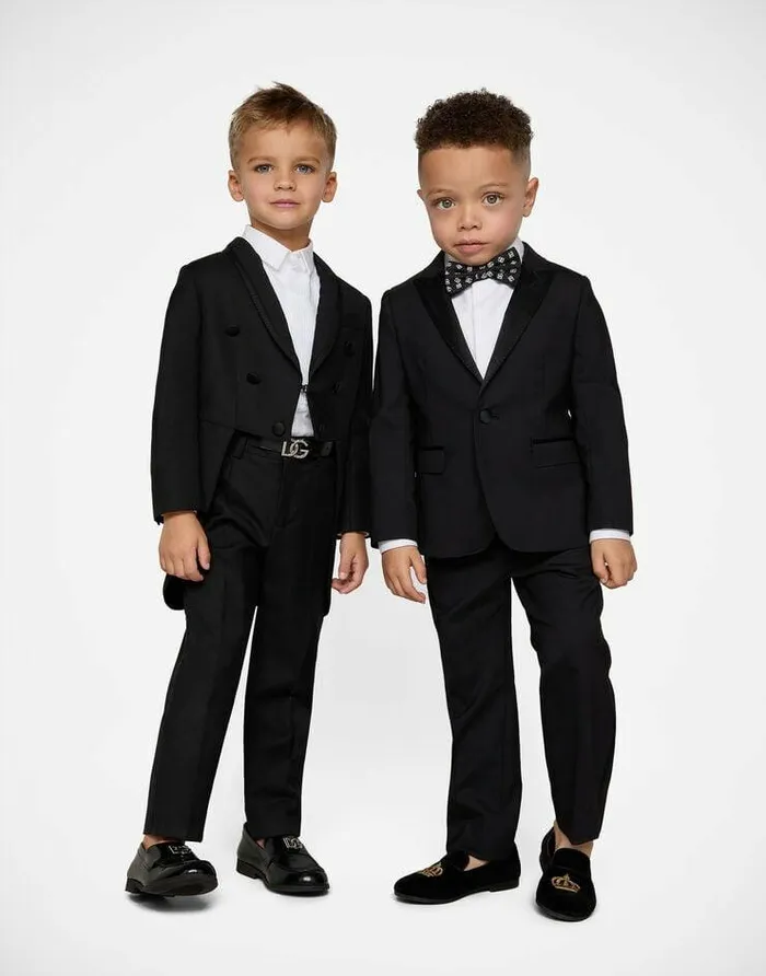 Dolce and Gabbana Shirts Children Poplin Jacquard Tuxedo Shirt With DG Logo White