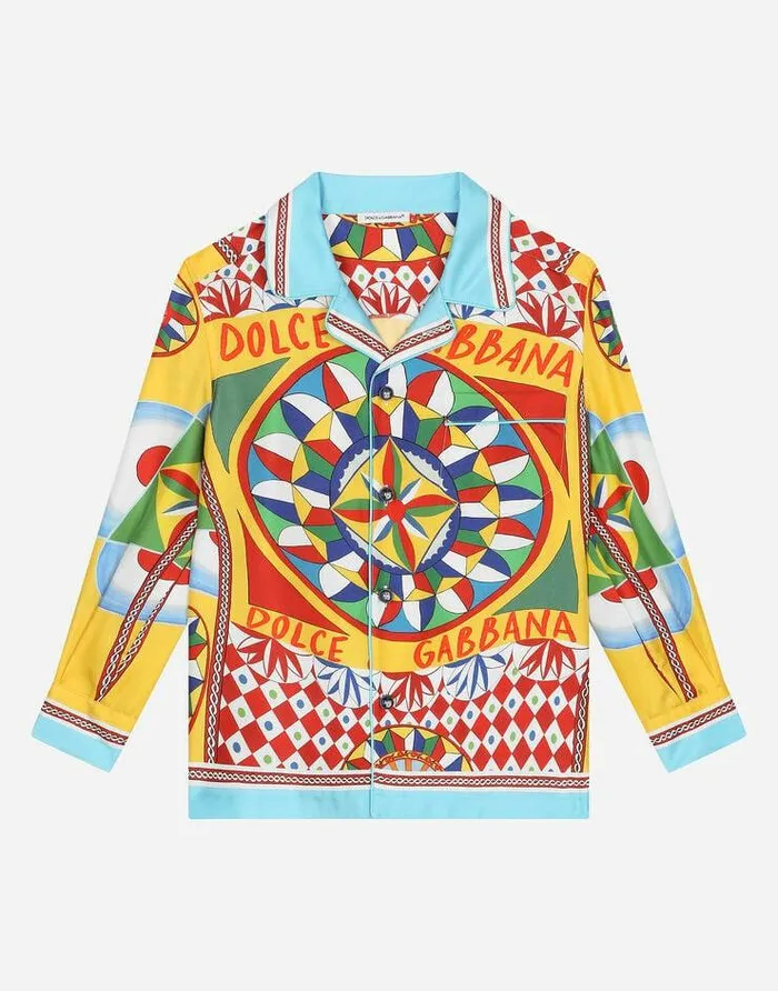 Dolce and Gabbana Shirts Children Silk Twill Pajama Shirt With Carretto Print Red Dolce and Gabbana Shirts Children Silk Twill Pajama Shirt With Carretto Print Red