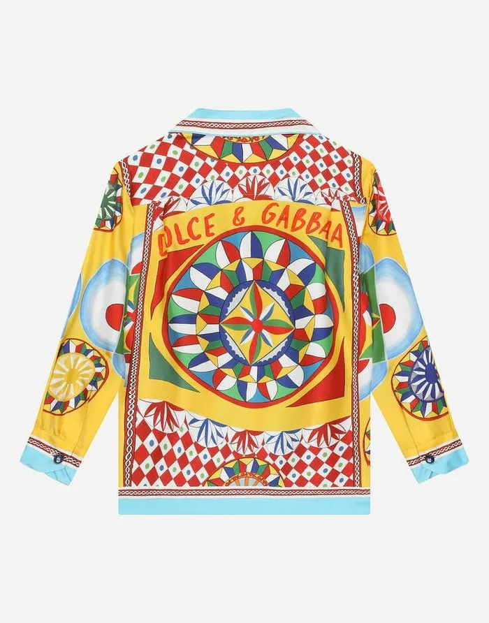 Dolce and Gabbana Shirts Children Silk Twill Pajama Shirt With Carretto Print Red Dolce and Gabbana Shirts Children Silk Twill Pajama Shirt With Carretto Print Red