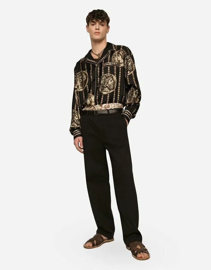 Dolce and Gabbana Shirts Men Coin Print Silk Twill Shirt Black