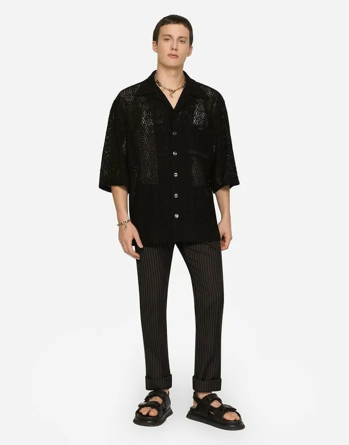 Dolce and Gabbana Shirts Men Cordonetto Lace Hawaiian Shirt Black Dolce and Gabbana Shirts Men Cordonetto Lace Hawaiian Shirt Black
