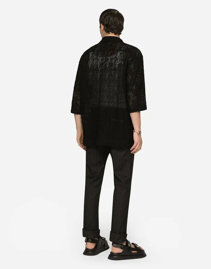 Dolce and Gabbana Shirts Men Cordonetto Lace Hawaiian Shirt Black Dolce and Gabbana Shirts Men Cordonetto Lace Hawaiian Shirt Black