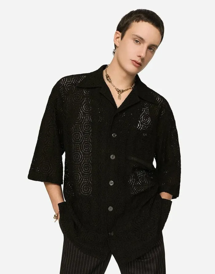 Dolce and Gabbana Shirts Men Cordonetto Lace Hawaiian Shirt Black Dolce and Gabbana Shirts Men Cordonetto Lace Hawaiian Shirt Black