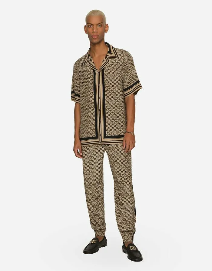 Dolce and Gabbana Shirts Men Crepe De Chine Hawaiian Shirt With DG Logo Print Green Dolce and Gabbana Shirts Men Crepe De Chine Hawaiian Shirt With DG Logo Print Green