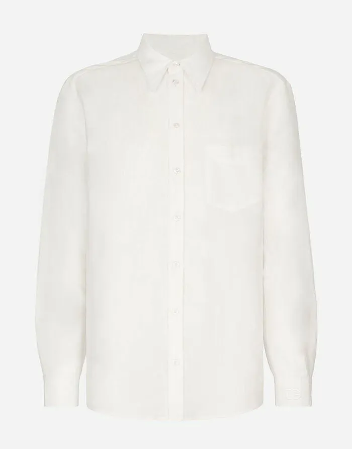 Dolce and Gabbana Shirts Men Linenblend Martinifit Shirt With DG Embroidery White Dolce and Gabbana Shirts Men Linenblend Martinifit Shirt With DG Embroidery White