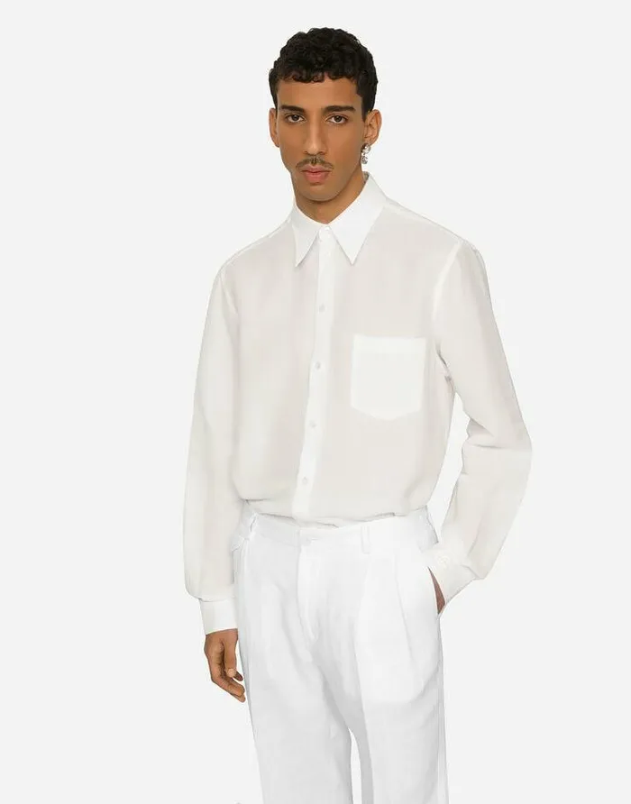 Dolce and Gabbana Shirts Men Linenblend Martinifit Shirt With DG Embroidery White Dolce and Gabbana Shirts Men Linenblend Martinifit Shirt With DG Embroidery White