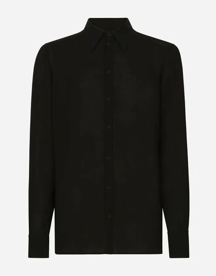Dolce and Gabbana Shirts Men Martinifit Stretch Charmeuse Shirt Black