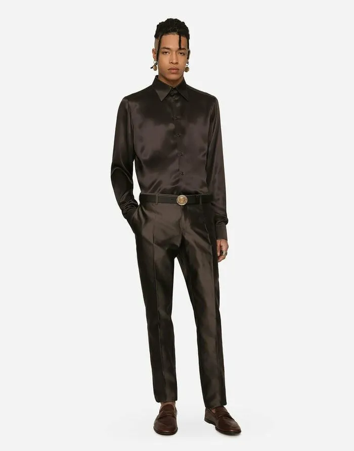 Dolce and Gabbana Shirts Men Silk Satin Martinifit Shirt Multicolor