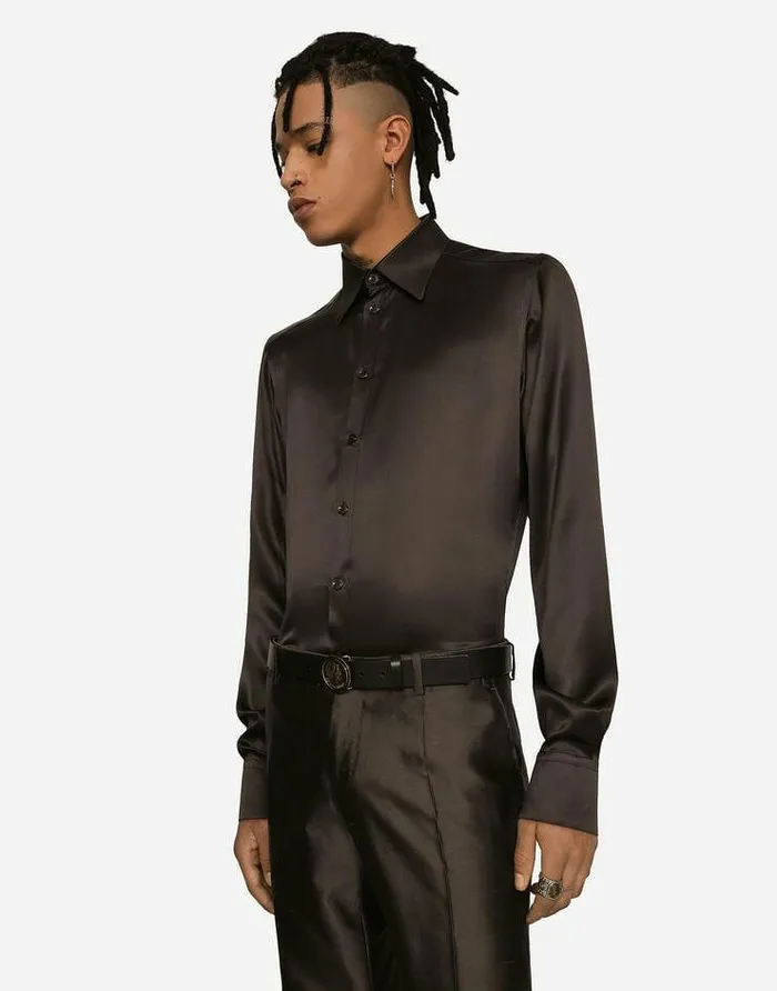 Dolce and Gabbana Shirts Men Silk Satin Martinifit Shirt Multicolor