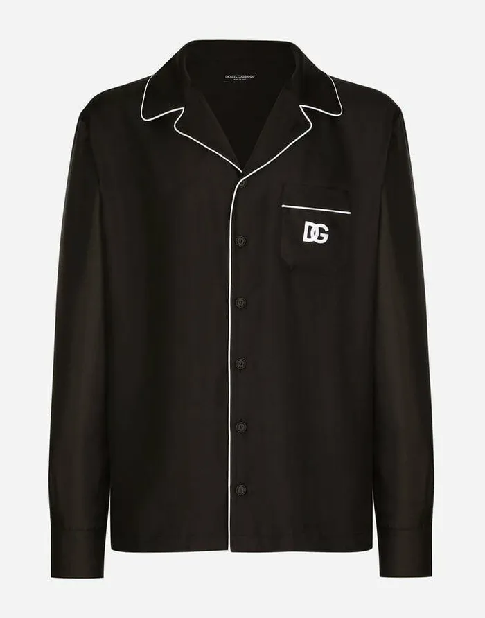 Dolce and Gabbana Shirts Men Silk Shirt With DG Logoembroidered Patch Black