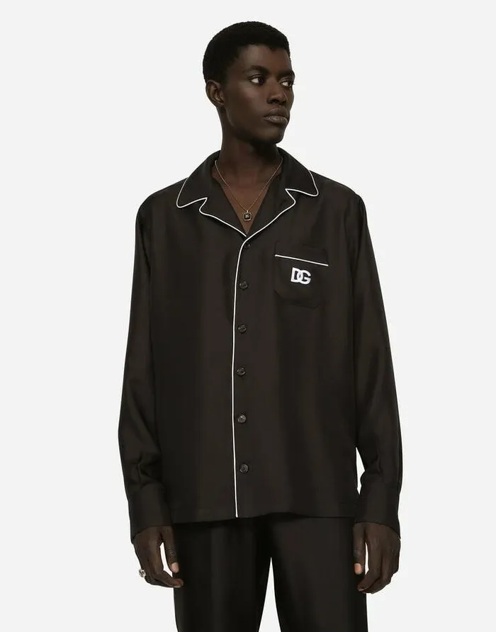 Dolce and Gabbana Shirts Men Silk Shirt With DG Logoembroidered Patch Black