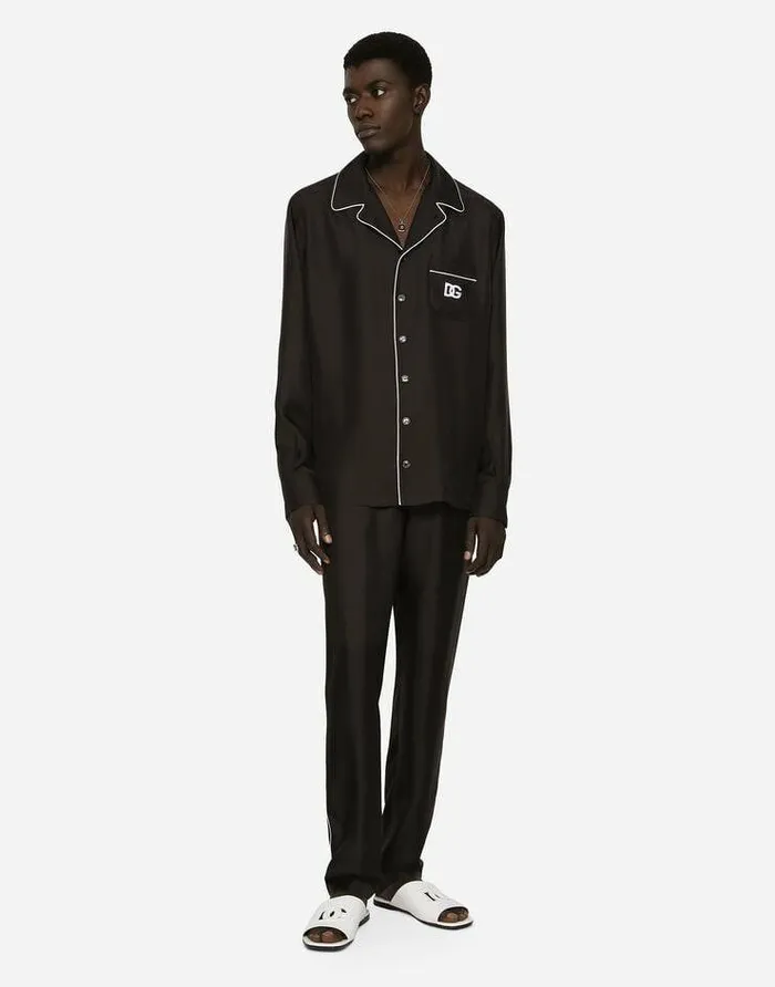 Dolce and Gabbana Shirts Men Silk Shirt With DG Logoembroidered Patch Black