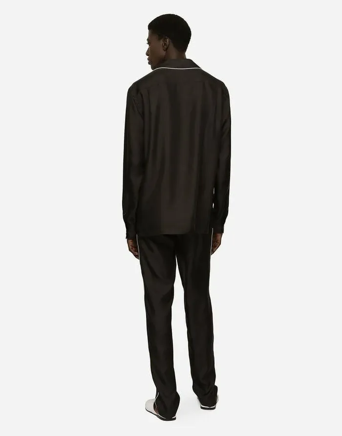 Dolce and Gabbana Shirts Men Silk Shirt With DG Logoembroidered Patch Black