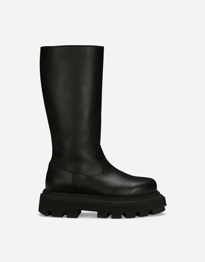 Dolce and Gabbana Shoes 2438 Children Calfskin Boots Black