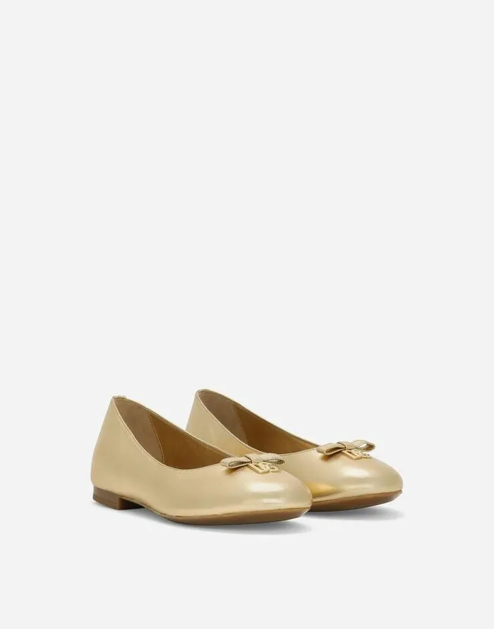 Dolce and Gabbana Shoes 2438 Children Foiled Nappa Leather Ballet Flats Gold Dolce and Gabbana Shoes 2438 Children Foiled Nappa Leather Ballet Flats Gold