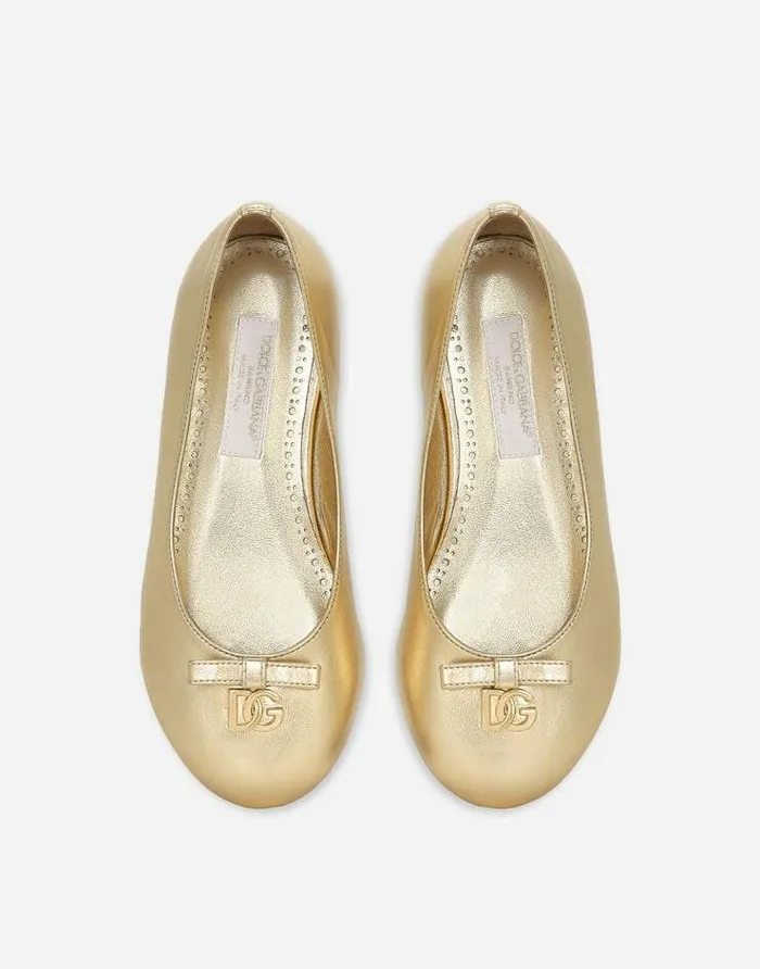 Dolce and Gabbana Shoes 2438 Children Foiled Nappa Leather Ballet Flats Gold Dolce and Gabbana Shoes 2438 Children Foiled Nappa Leather Ballet Flats Gold