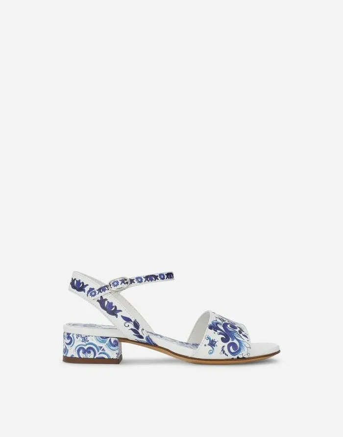 Dolce and Gabbana Shoes 2438 Children Majolicaprint Calfskin Sandals Multicolor